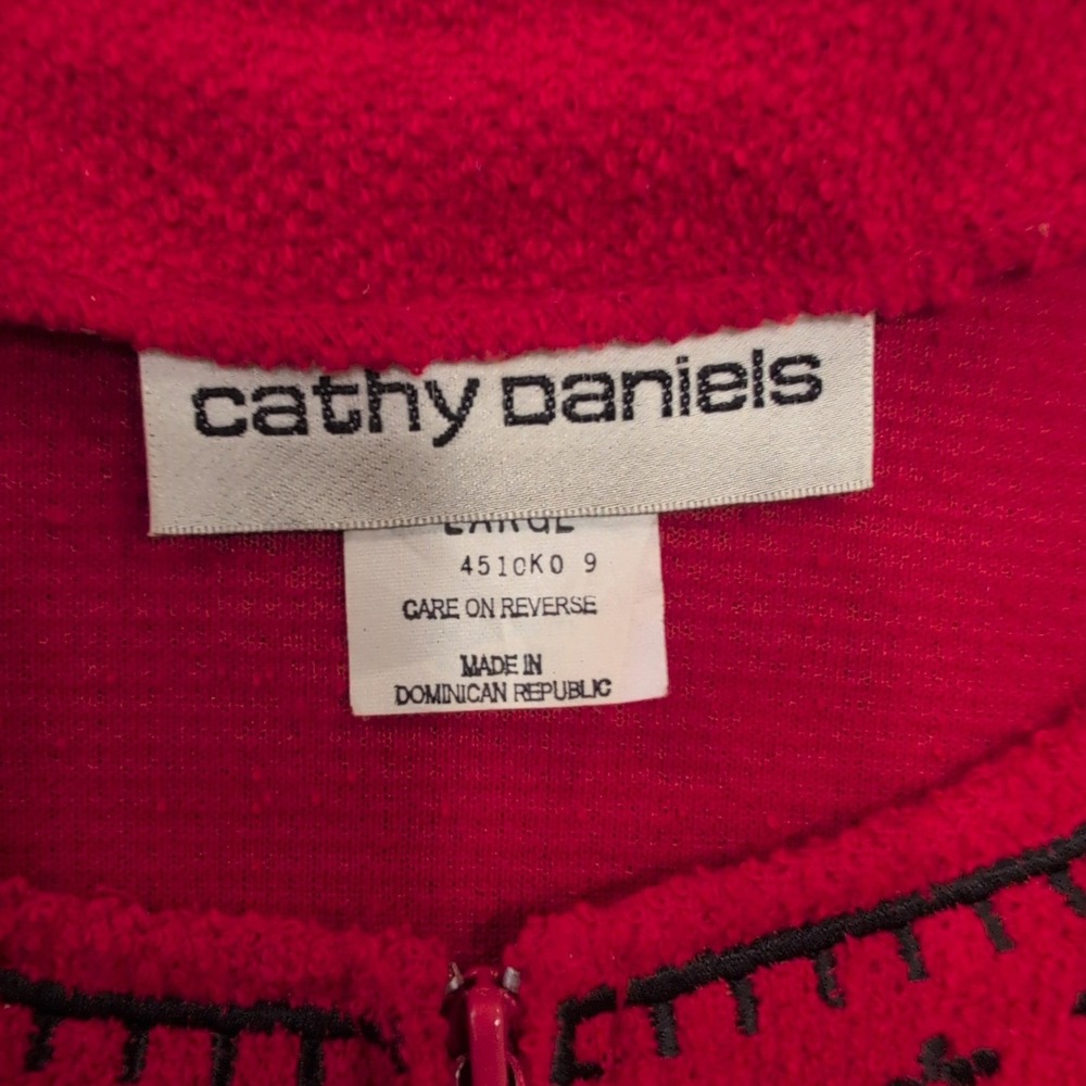 Cathy Daniels Red Knit Embroidered Zip Front Cardigan Women's Size Large - Picture 2 of 4